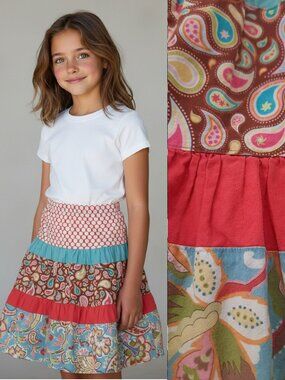 Handmade multi-pattern girl's skirt